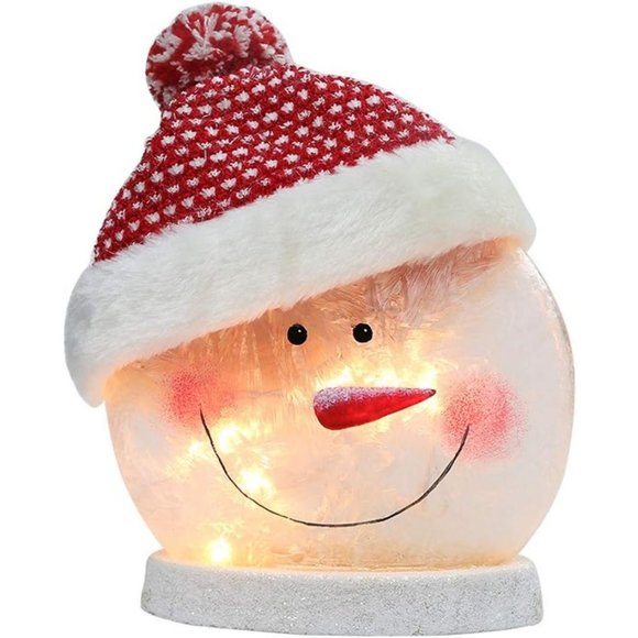 Christmas Snowman Electric Light Glass Lamp with Santa Claus Hat Holiday Décor - Picture 1 of 11